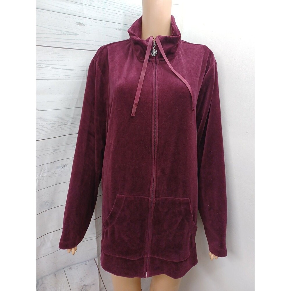 Liz & Me Catherines Velvet Jacket Burgundy Full Zip Plus Size 2X